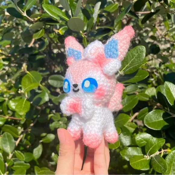 Crochet Pokemon Sylveon Handmade Craft Amigurumi Customade Cute Art Pet - Picture 7 of 10